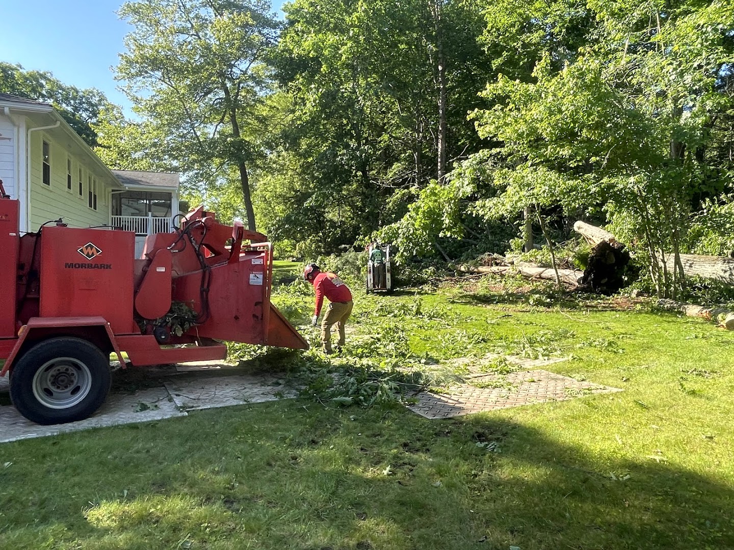 New East crew running a chipper on a tree job, Lynn MA